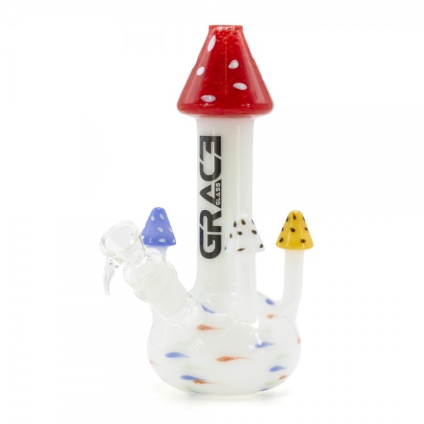 Grace Glass | Magic Mushrooms Bong (Red Top) - H:24.5cm - Ø:6.5/3.5mm - SG:18.8mm